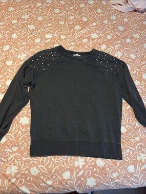 Maurices Dark Gray Studded Shoulder Crewneck Sweater